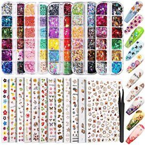 Nail Art Sticker Kit with Glitter Sequins 3D Butterfly Star Flower Designs